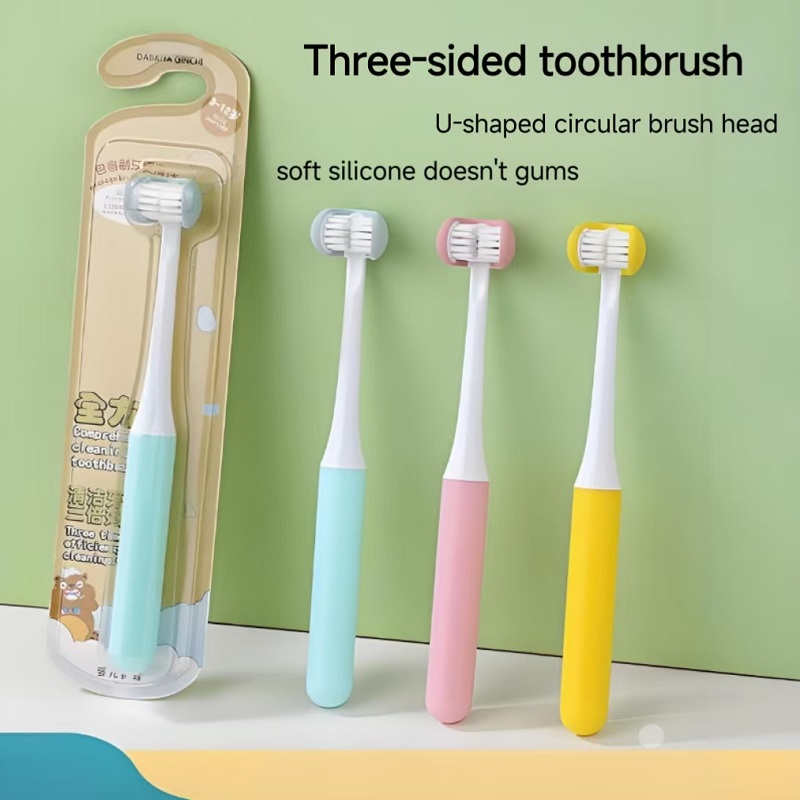 Silicone Brush Head C-Shaped 3-Sides Children's Toothbrush 3D Premium Soft Bristle Toothbrush Tongue Brush Tongue Scraper
