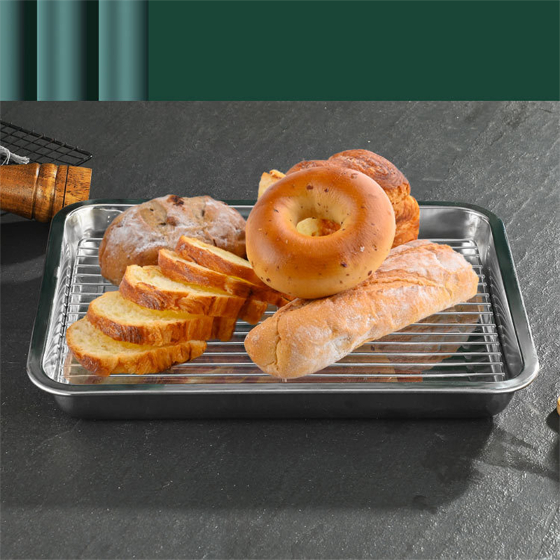 Placas de almacenamiento rectangulares, utensilios para hornear de acero inoxidable con rejilla de refrigeración, bandeja para hornear para horno de cocina, bandeja con filtro de aceite, bandejas para servicio de alimentos