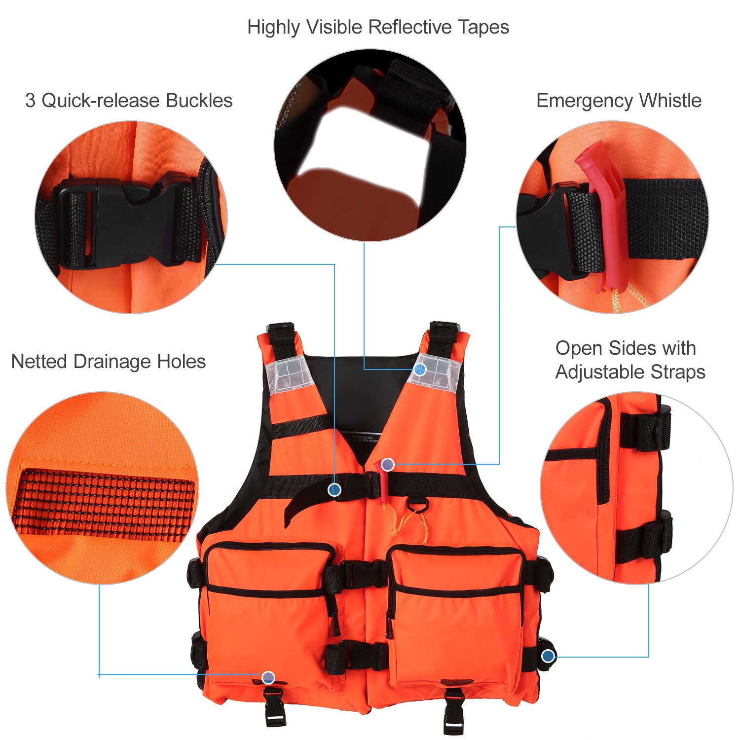 Gilet de sauvetage adulte veste Polyester natation nautisme Ski surf survie dérive gilet de pêche avec sifflet veste de sport nautique