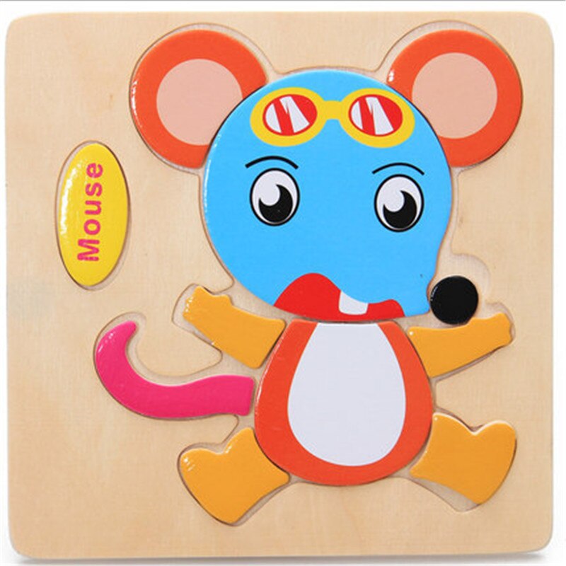 Toys Wooden Puzzles 3D Learning Jigsaw Educational Developmental Toys For Children Cartoon Animal Puzzle Kids Children Toy: mou