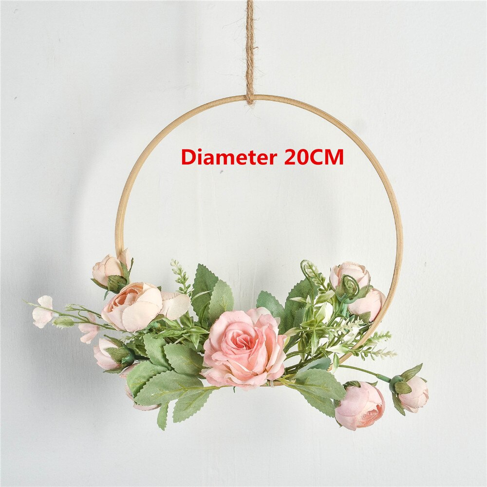 Cilected Hydrangea Eucalyptus Garland Wooden Wall Hanging Decoration Artificial Flower Garland Hoop Wreath For Wedding Backdrop: Color11