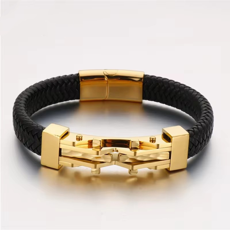 Trendy Leather Bracelets Men Stainless Steel Braided Rope Bracelets For Male Bracelets Jewelry Pulsera Hombre