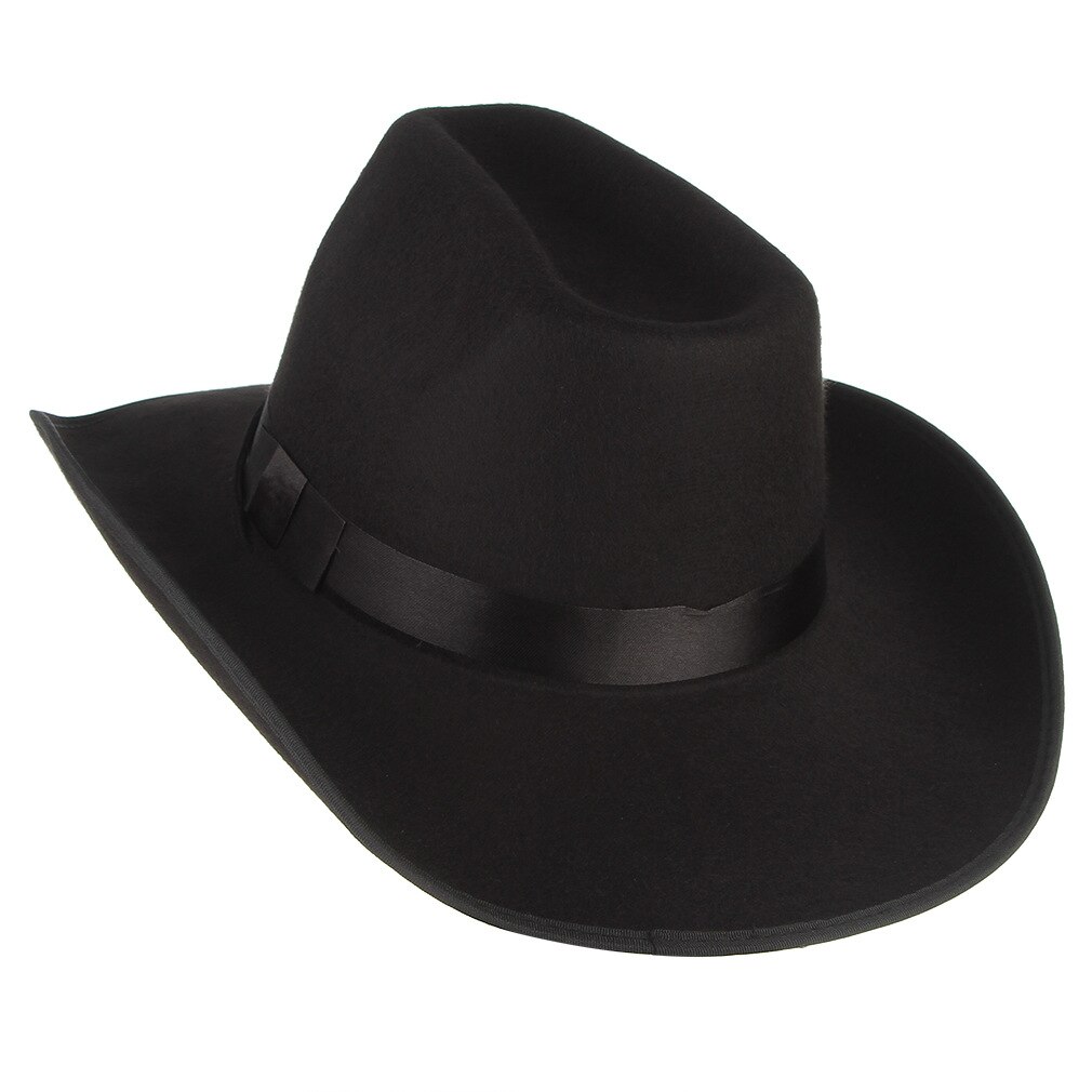 Men's Western Cowboy Hat Adult Male Pure Color Casual Cap Outdoor Leisure All-match Travel Crimping Caps H7185: black