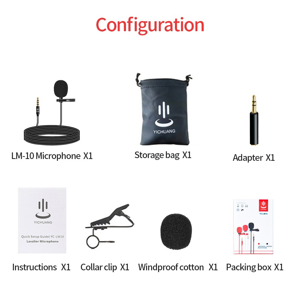 YICHUANG 3.5mm plug Microphone lavalier microfono YC-LM10 for recording Android Vlog Mic DSLR Camcorder Recorder