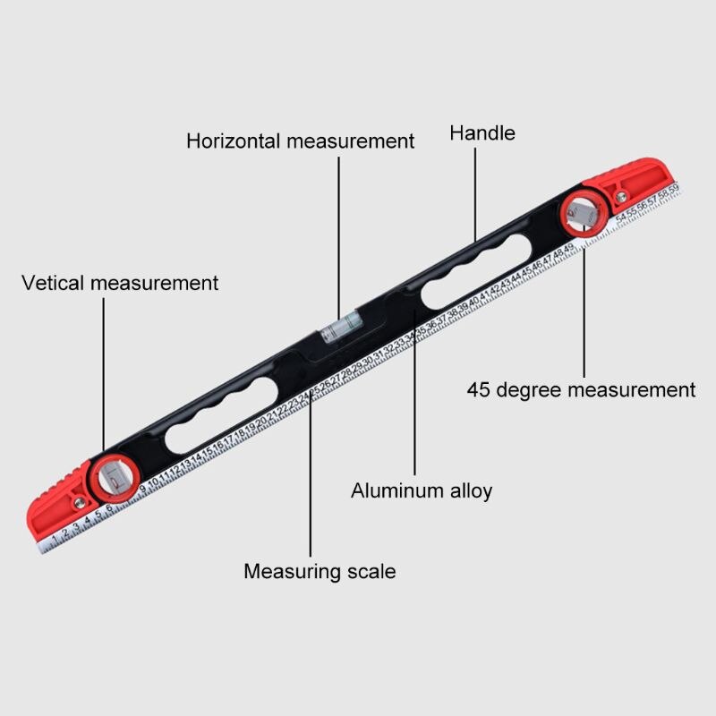 Precision Aluminum Alloy Level Ruler with Level Bubble mm Scale Rule for Building Decoration Measurement Tool
