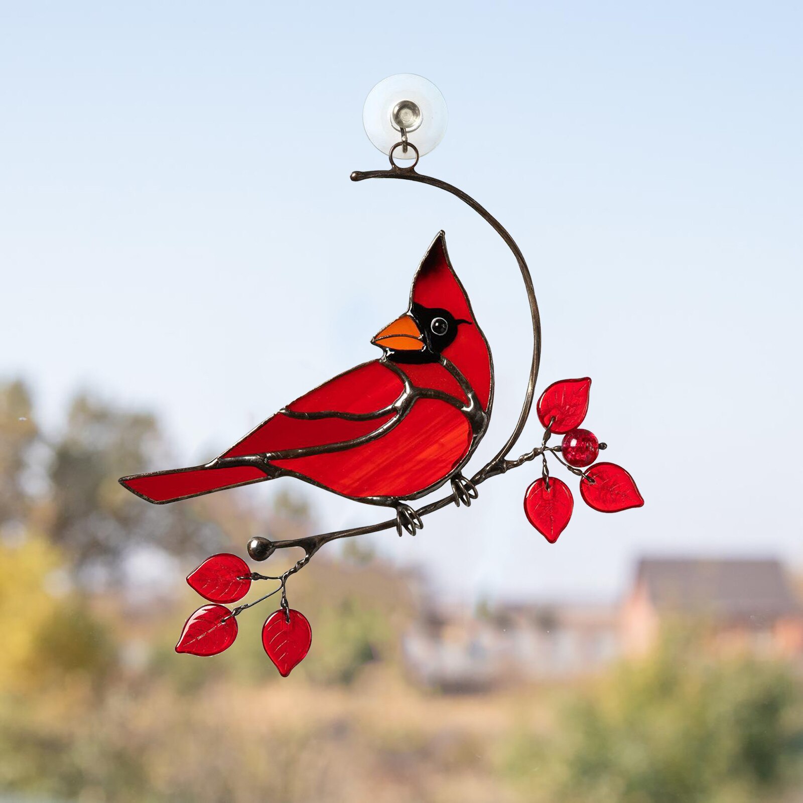 Cardinal Bird Stained Glass Ornament Craft Home Window Decorat