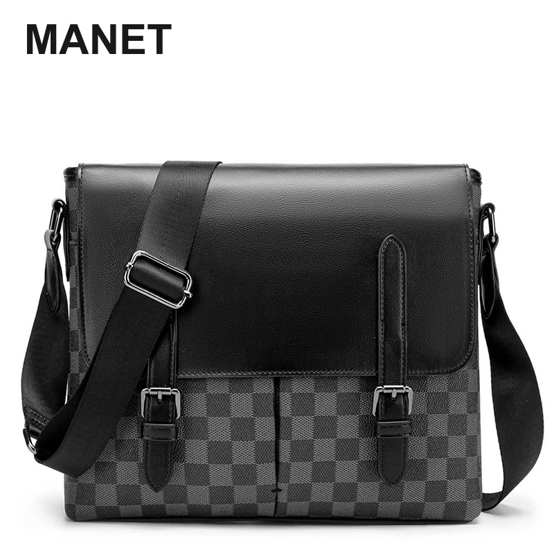 MANET PU Klassische Feste Muster Männlichen Cosbody Tasche Business Schulter Taschen für Männer Große Kapazität Langlebig Handtasche Trendy Crossbody