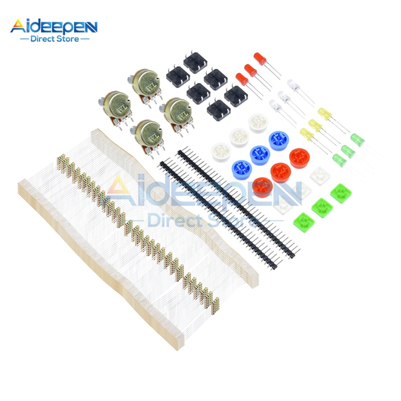 1 sett 100 ω -1 m motstand  b10k b100k roterende potensiometer 5mm ledet 4 pin 12 x 12mm taktil bryter elektroniske delesett til arduino
