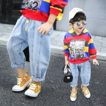 2 3 4 5 6 años Niño niño Jeans coreano Casual pantalones sueltos pantalones para niñas cintura elástica niños harén pantalones de mezclilla para bebé