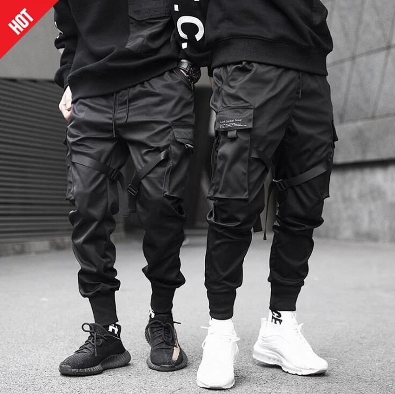 Cargobukser joggers mænd sorte haremsbukser multi-pocket bånd mande joggingbukser streetwear afslappede bukser elastisk talje herrebukser