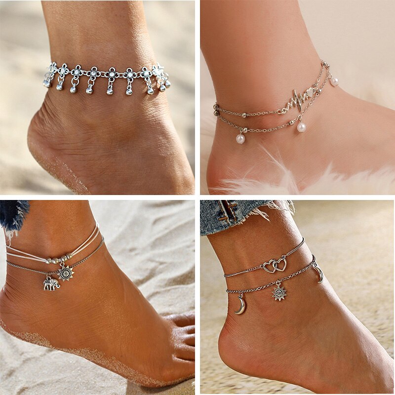 4 stijlen bohemian eenvoudige dames enkelbandjes blotevoeten gehaakte sandalen voetsieraden 2022 trends