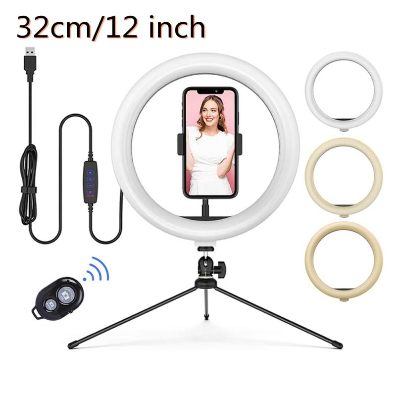 32cm/12 Inch LED Ring Light 160pcs LED Dimmable Photography Lighting Lamp With Tripod Bracket Phone Holder Remote Control