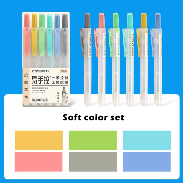 6 stücke klopfen Typ Farbe Textmarker Stift Gesetztes Leuchtstoff Marker Liner Stifte ungiftig Markieren Schreibwaren Büro Schule A6844: Sanft Farbe