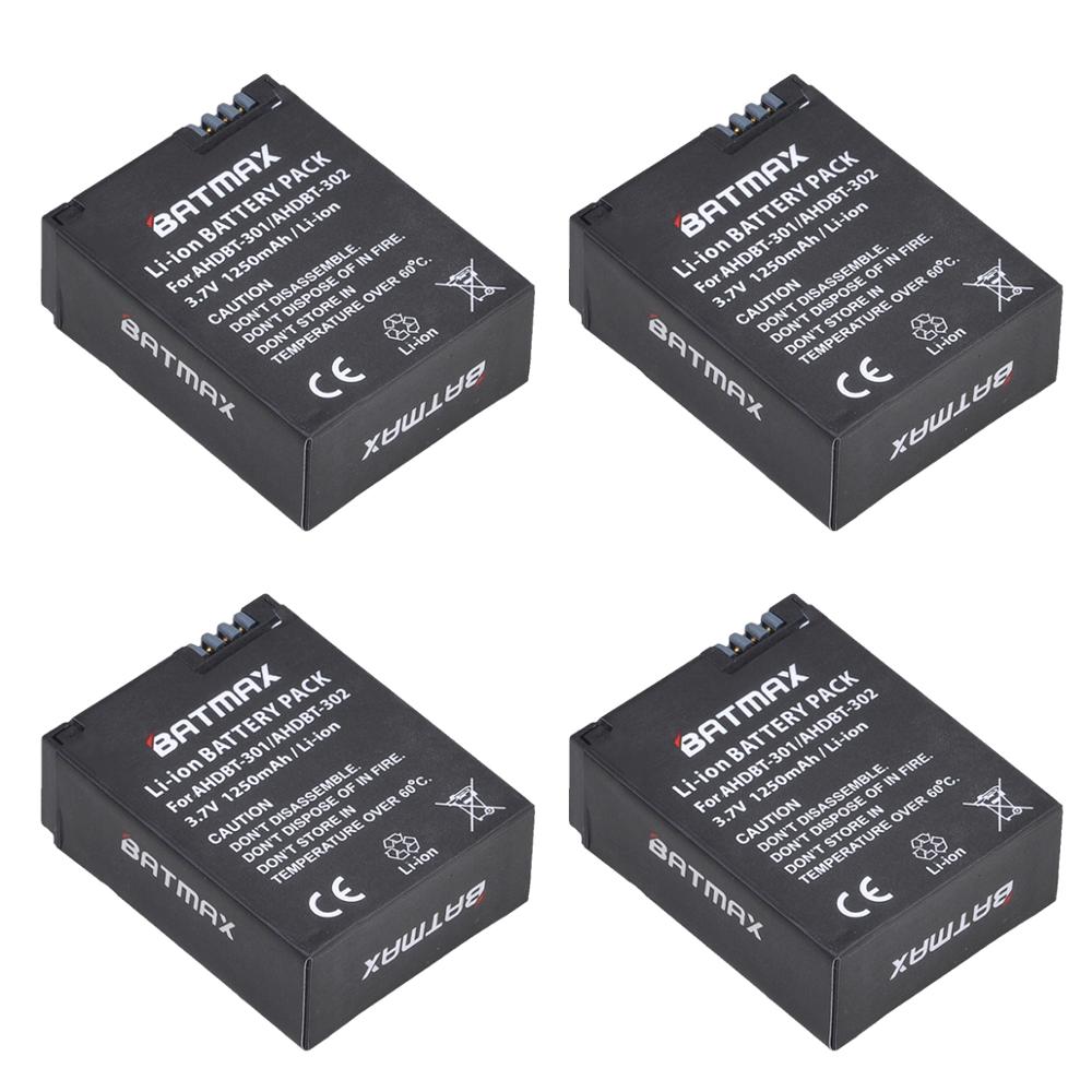 2 uds. De batería AHDBT-301 + cargador Dual LCD USB para GoPro Hero3 Hero3 + hero 3 hero 3 + baterías para cámara negra: 4Pcs
