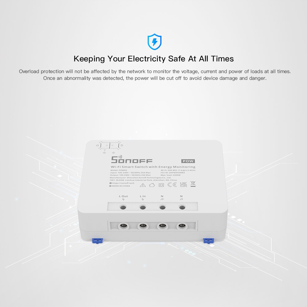 SONOFF – interrupteur intelligent POW R3 25A avec WiFi, mesure de puissance, Protection contre les surcharges, piste d&#39;économie d&#39;énergie sur eWeLink, commande vocale via Alexa