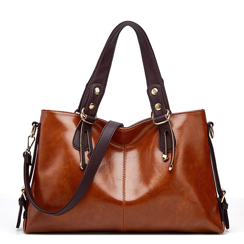 Lady's Temperament And Large Capacity Oil Wax Leather Single Shoulder Cross Arm Atmospheric Portable Tote Bag: brown