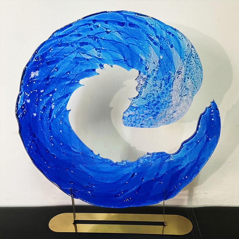 Ocean Wave Fused Glass Sculpture Gradient Blue Wave Home Shape Resin Art Sculpture Decor Decor Crafts Ornament Waves S4l4