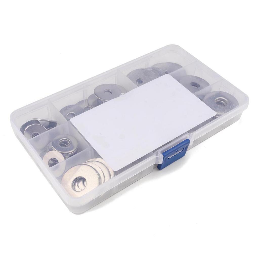 90Pcs 304 Stainless Steel M6/M8/M10 Large Size Flat Washer Bigger Metal Gasket Meson Plain Washers With Plastic Box