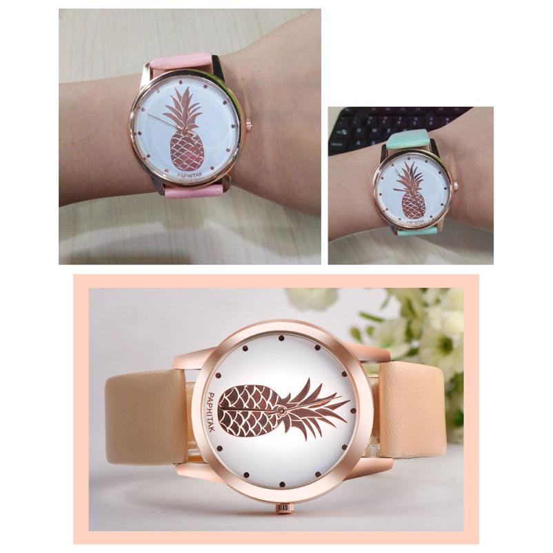 PAPHITAK femmes hommes ananas Faux cuir analogique montre à Quartz L8243