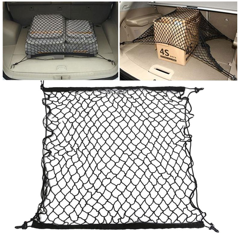 Auto Care 70X70 Cm Universele Kofferbak Bagage Opslag Cargo Organizer Nylon Rekbare Elastische Mesh Net Met 4 plastic Haken