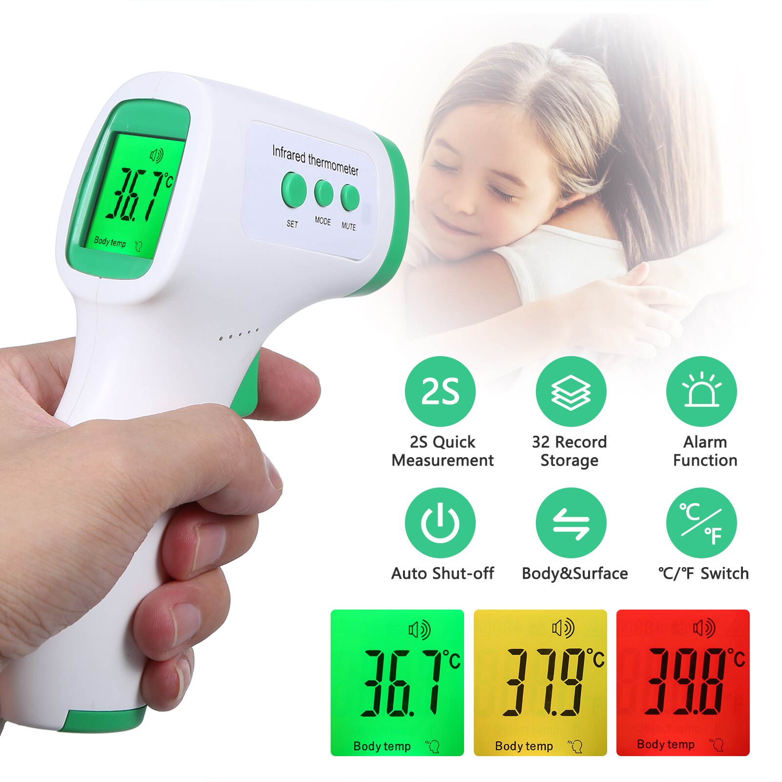 Non Contact Infrarood Thermometer Voorhoofd Body/ Object Temperatuur Handheld Digitale Thermometer Lcd Display Voor Baby/Volwassene