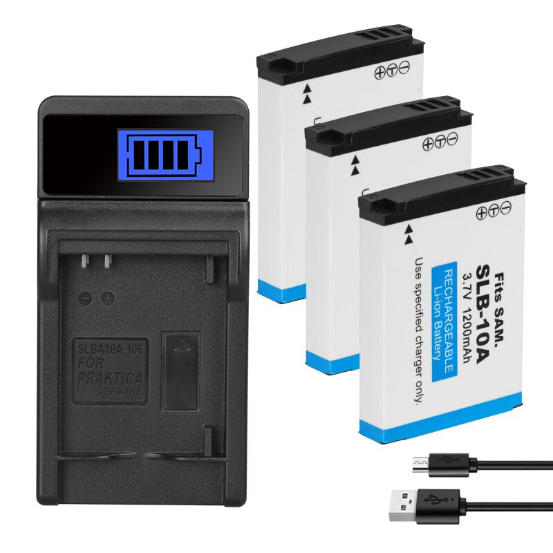 Batteria della macchina fotografica di SLB-10A SLB 10A 1200mAh per le batterie di Samsung PL50 60 65 800 SL820 WB500 WB550 HZ10W esso100 L100 L110 L200 L210: 3batteria 1caricabatterie