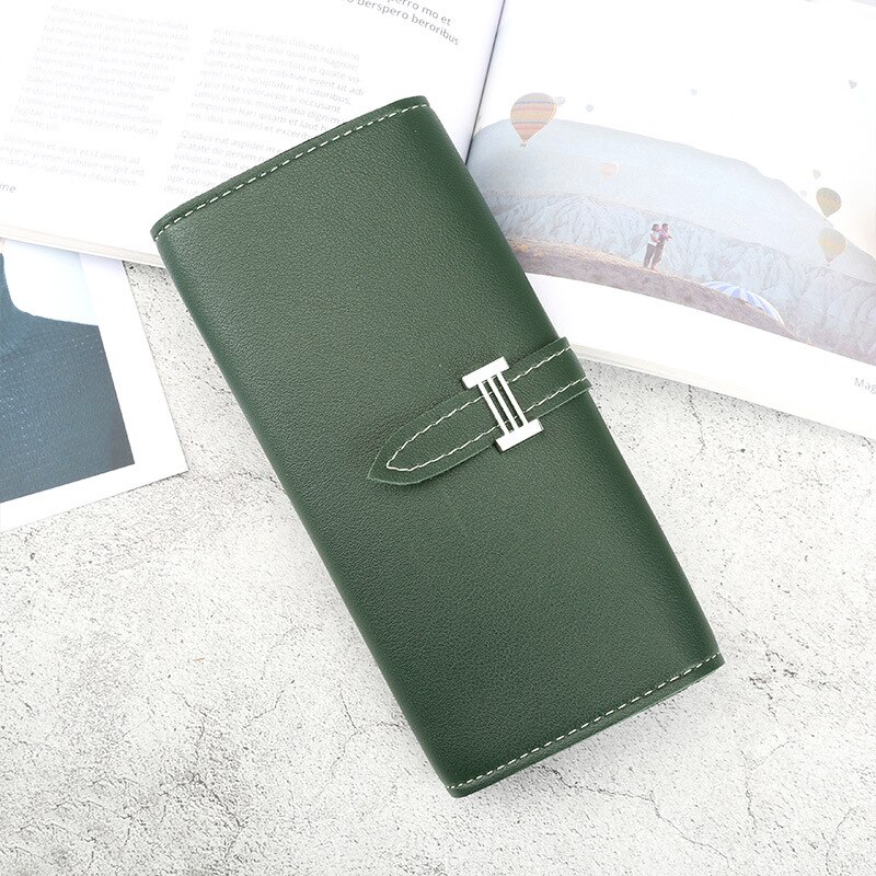 Vrouwen europese luxe kleur trekriem lange portemonnees voor dames handtas standaard portemonnees kaarthouder: Legergroen