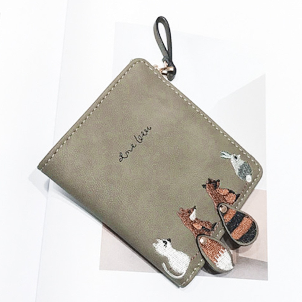 Women Wallet Lovely Cartoon Animals Short Leather Female Small Coin Purse Hasp Zipper Purse Card Holder For Girls #5