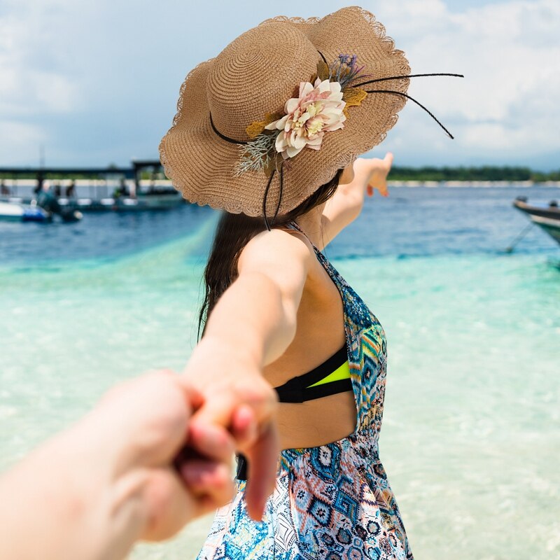 Summer Female Sun Hat Flower Ribbon Panama Beach Hats For Women Sombrero Floppy Straw Hat