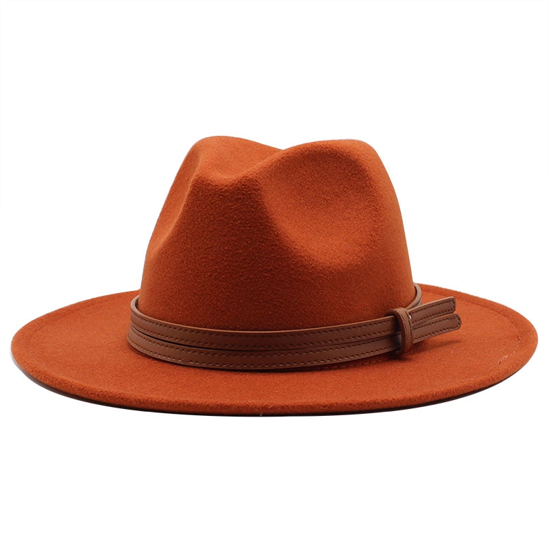 Chapeau fedora d'hiver en laine pour femme, casquette en feutre à large bord, chapeau trilby pour homme, panama, fête formelle, haut-de-forme, 19 couleurs: Couleur caramel