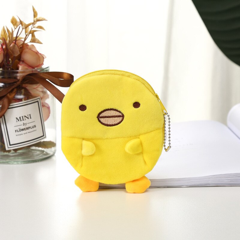 Soft Plush Cartoon Rabbit Bear Women Coin Purse Mini Cute Oval Zipper Children Girl Coin Wallet USB Cable Headset Bag: Yellow Chook