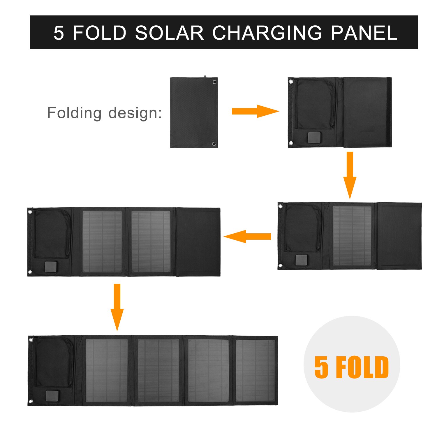 30W Foldable Solar Panel Charger with Dual 5V USB Ports for Cell Phone Power Bank Car Boat RVs Off Gri-d Charge
