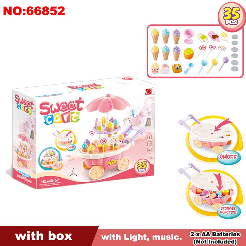 QWZ Pretend Play Kitchen Toys For Children Oyuncak Super Funny Icecream Candy Car With Light Music Rotatable Toy For Girl: 66852 with box