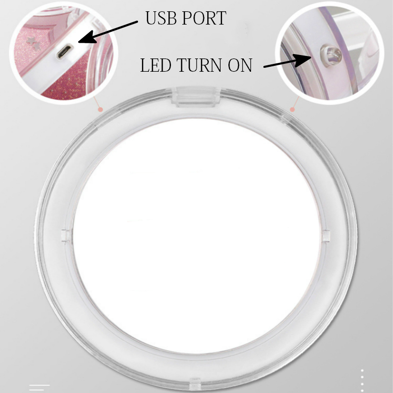 Mini espejo de maquillaje LED plegable a mano pequeño portátil Micro USB conectar Cable cargable espejo cosmético luz LED portátil