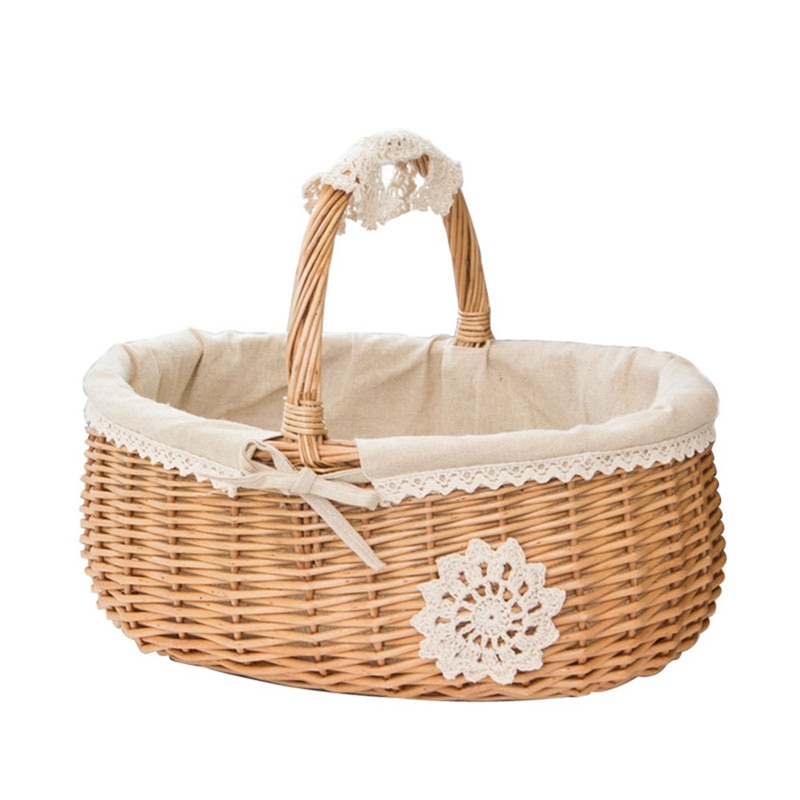 Rotting korg rotting förvaringskorg låda picknick korg frukt blommor korgar med lock och handtag och vitt foder för camping #co