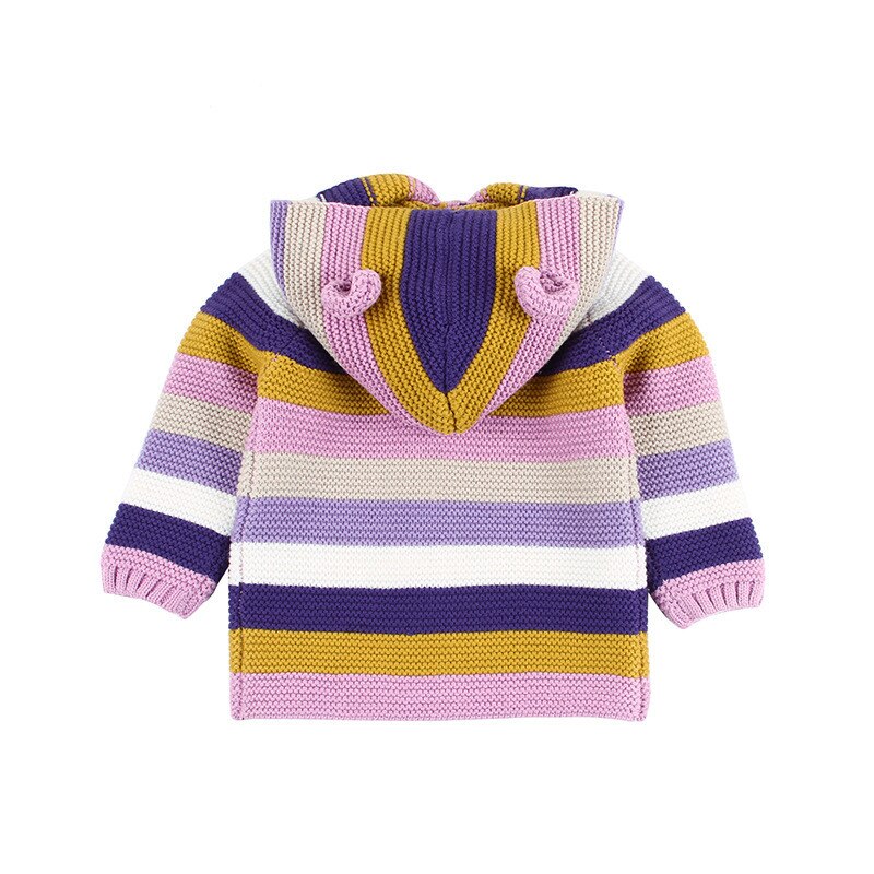 Pull à capuche à rayures colorées pour bébé garçon et fille, 3M-2T, joli Cardigan en tricot, vêtements d'automne et d'hiver
