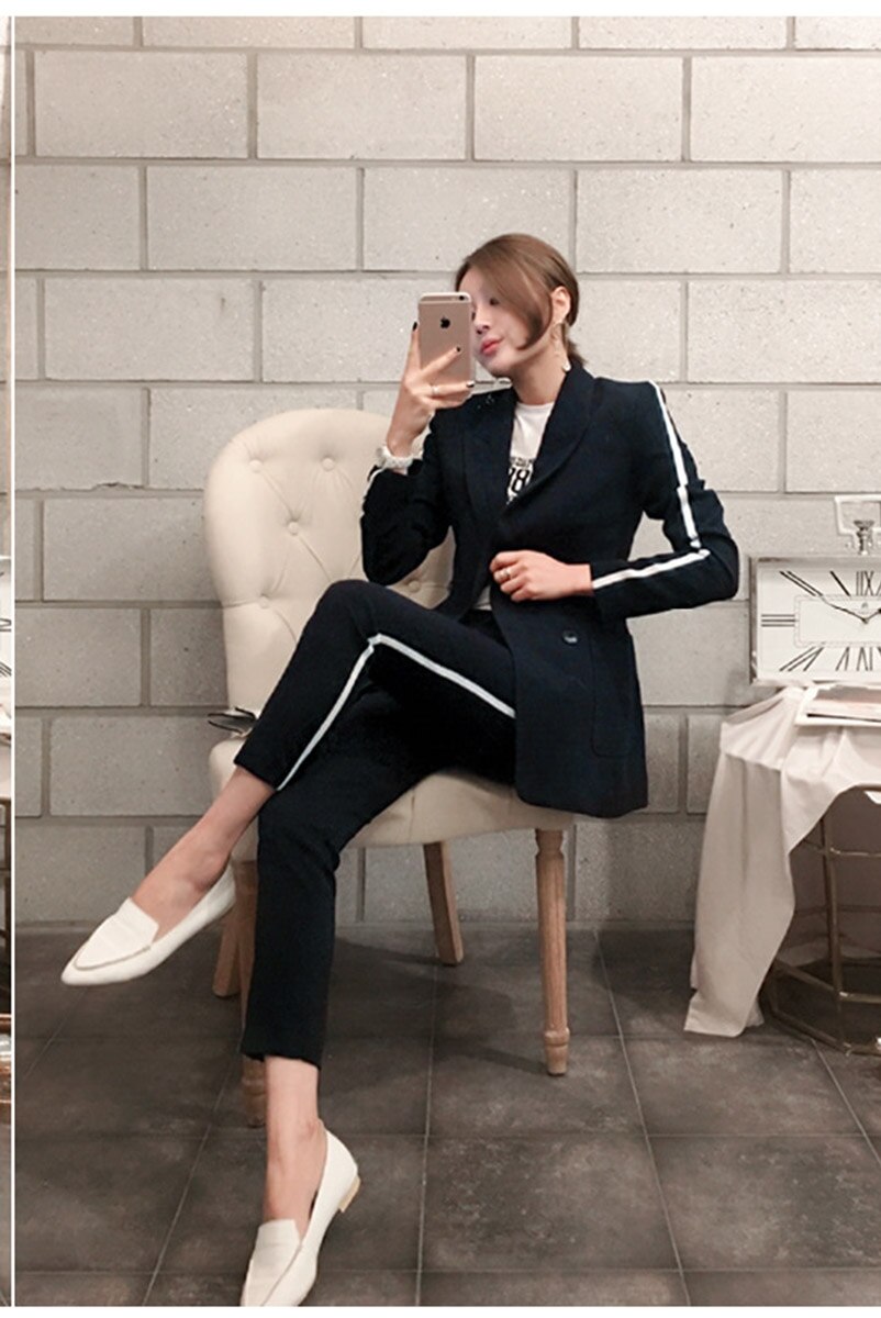 Korean version of the ladies temperament Slim simple double-breasted suit jacket pants suit