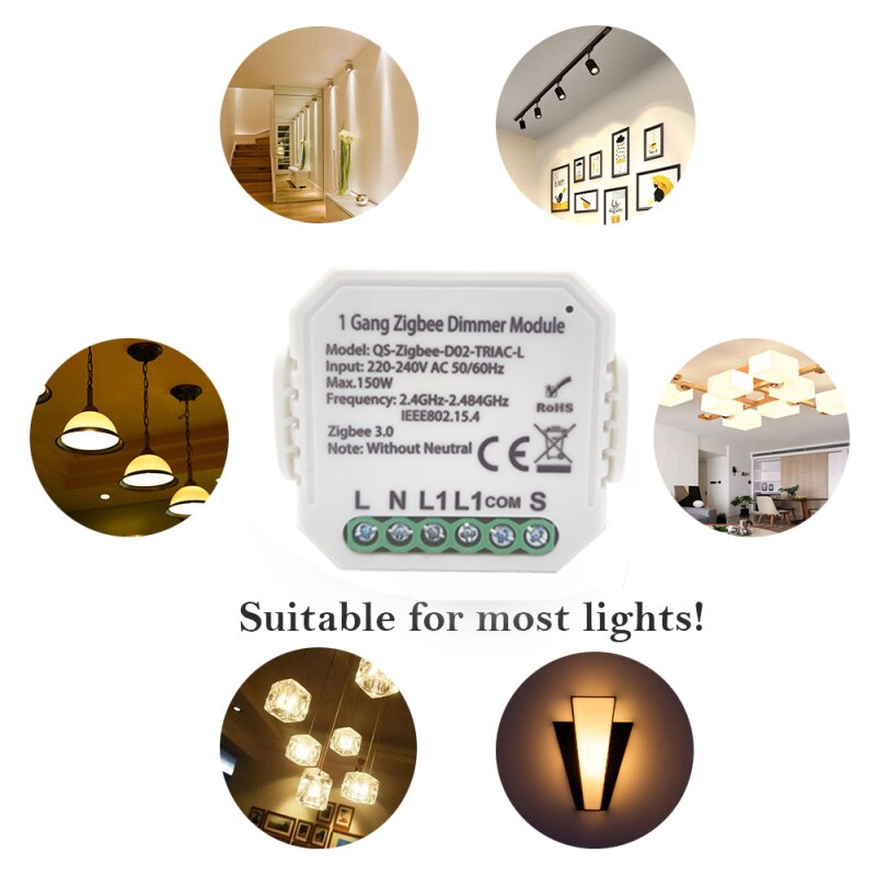 Tuya Smart 1 Gang Zigbee Dimmer Module Switch No Neutral Relay Smart Dimmer Switch Automation Module Work With Alexa Google Home