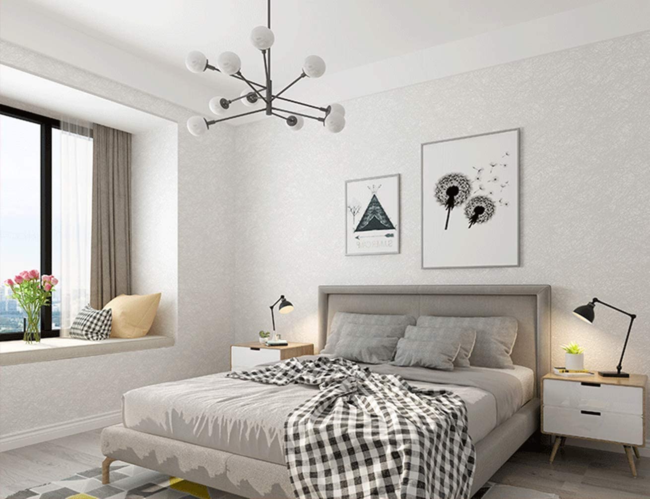 Papel tapiz autoadhesivo de Color sólido blanco, película de vinilo extraíble en relieve, despegar y pegar, Blanco/Negro/rosa/azul/plateado