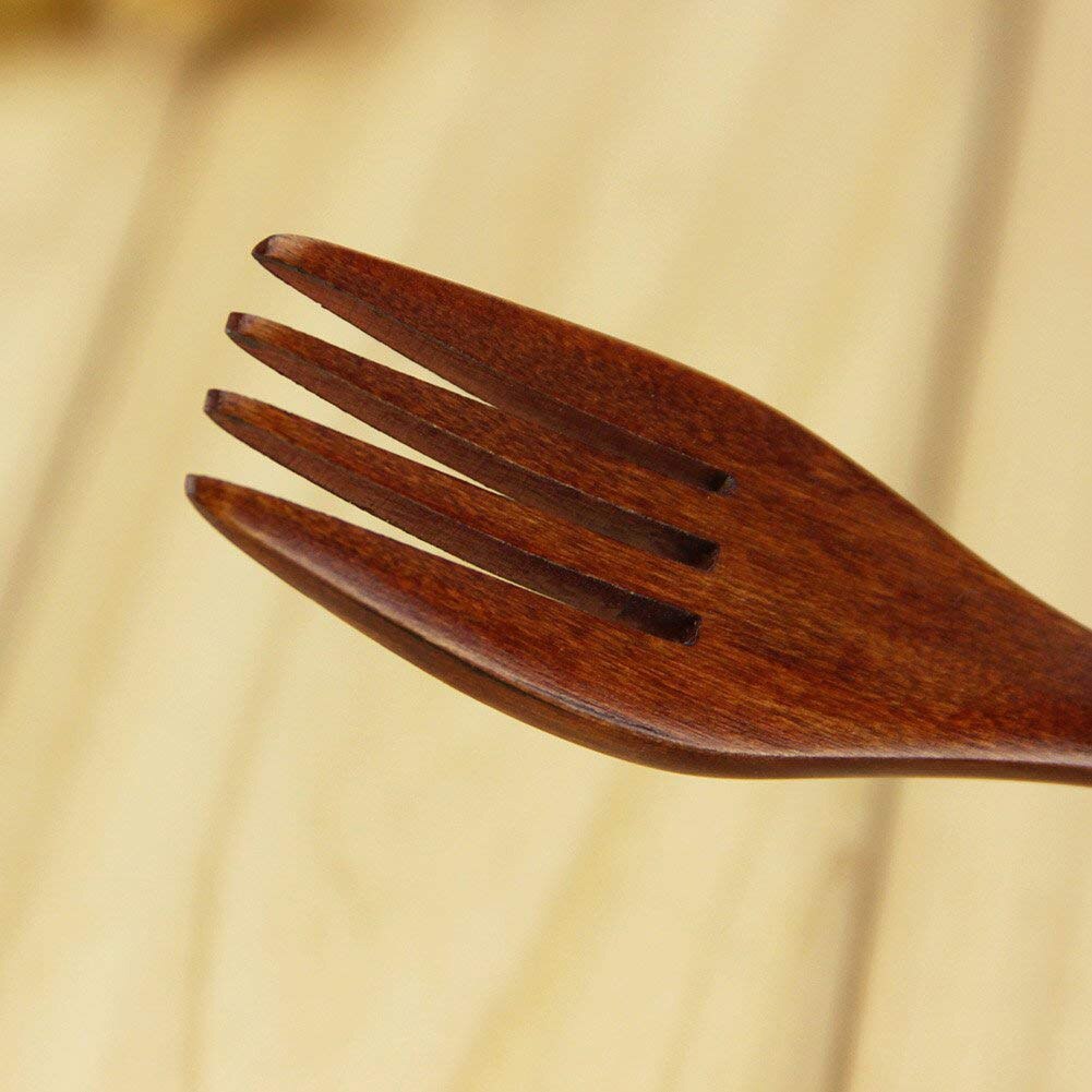 Træ gafler , 5 stykker miljøvenlig japansk træ salat aftensmad gaffel bordservice servise til børn voksen  (5 stykker intet reb træ