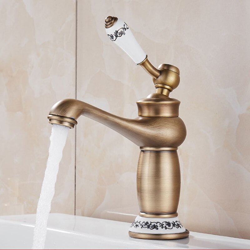 Bathroom Faucet Antique Bronze Basin Sink Solid Brass Vintage Style Single Handle Water Mixer Faucets: Antique-QHC