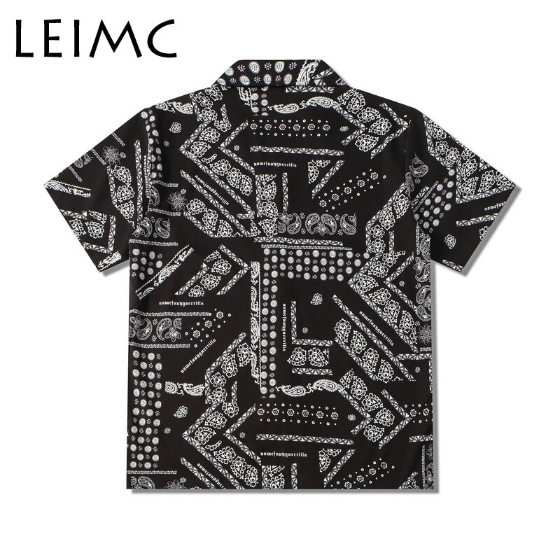 LEIMC Stye Cashew Flowers Print Short Sleeve Shirts Men Summer Casual Punk Rock Hip Hop Shirt Streetwear