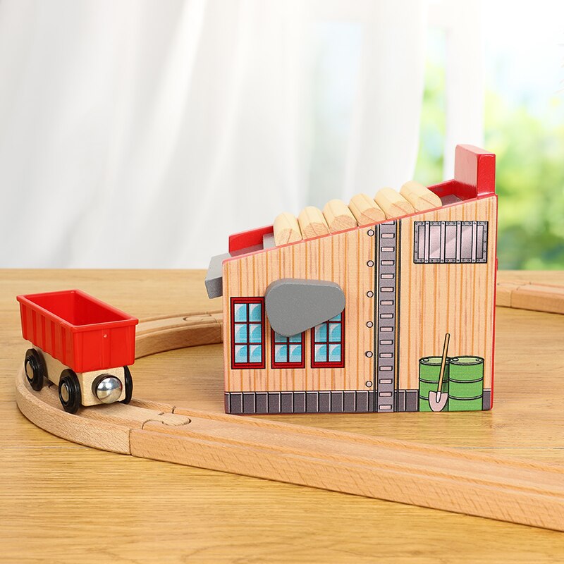 Houten Scène Accessoires Lumber Yard Slot Railway Compatibel Rail Auto Platform Hout Track Brio Trein Speelgoed Voor Kinderen