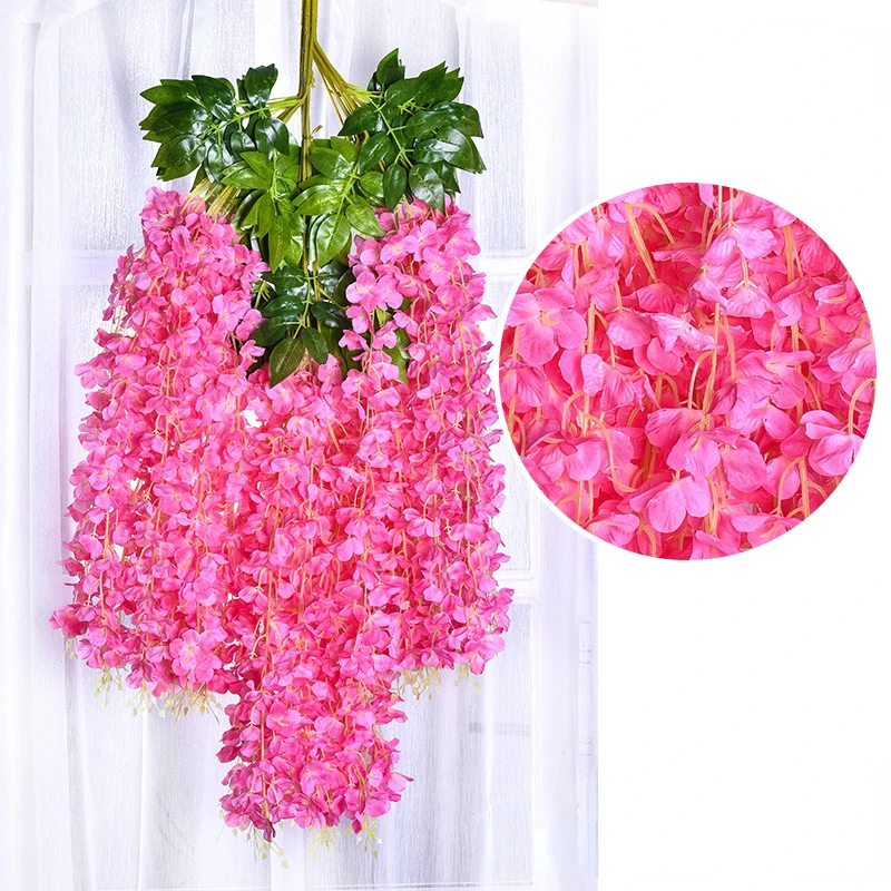 12 pçs flores artificiais de glicínias ratta extra longo grosso videira pendurado guirlanda de seda glicínias para festa em casa decoração de casamento: Deep Pink