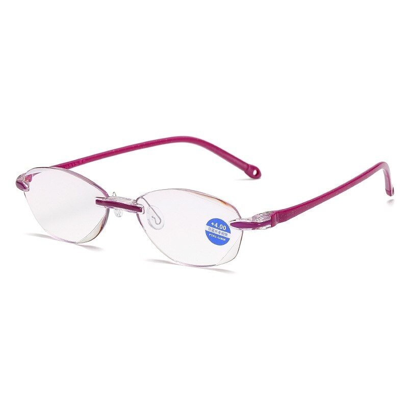 Ultralight Rimless Reading Glasses Clear Lens Unisex Anti-Blu-Ray Radiation Computer Presbyopia Readers Glasses oculos feminino: +150 / Purple