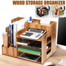 Wooden Desk Organizer Desktop File Organizer Holder Space Saving Office School Home Use Document Multi-Layer Tray