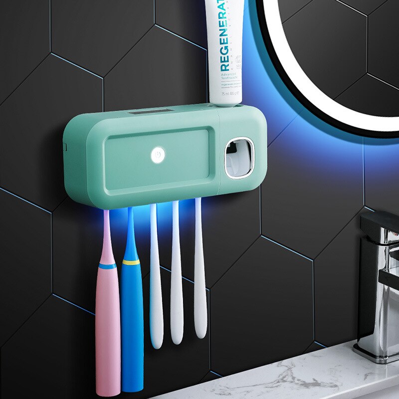 Bathroom Shelf UV Toothbrush Sterilizer Automatic Toothpaste Dispenser Tooth Brush Disinfection Holder Bathroom Accessories Sets