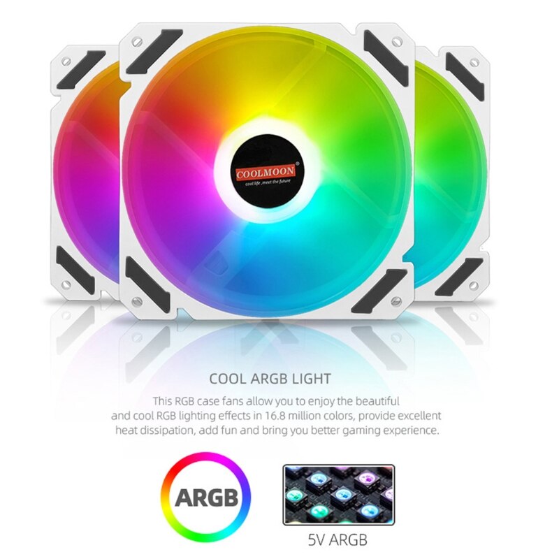 Coolmoon 120mm PWM ARGB PC Case Fan Quiet 4 Pin RGB Cooling Fan for CPU Computer