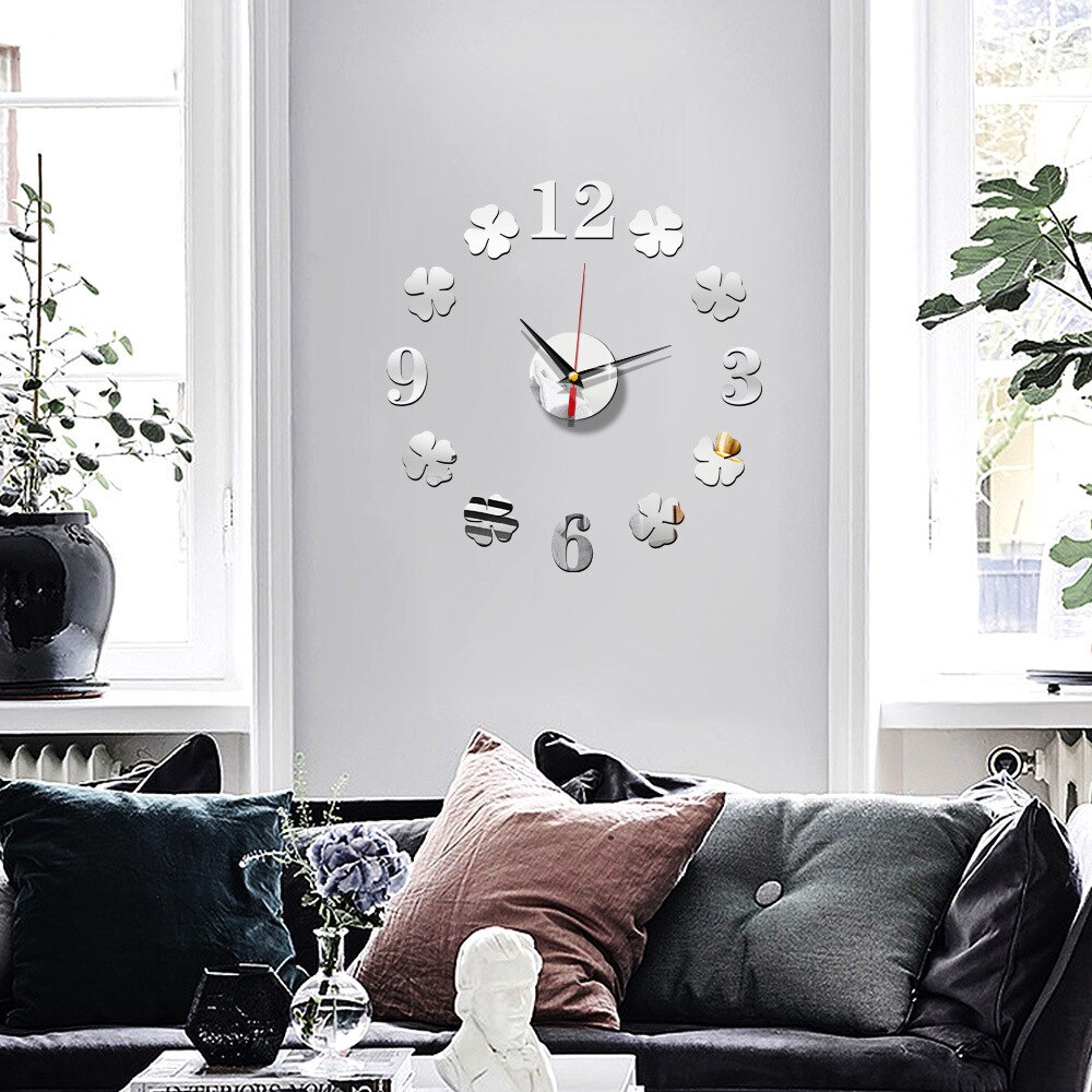 Creatieve Diy Lucky Klavertje Vier Acryl Muurstickers Wandklok Wandklok Home Decoratie Spiegel Mute Wandklok