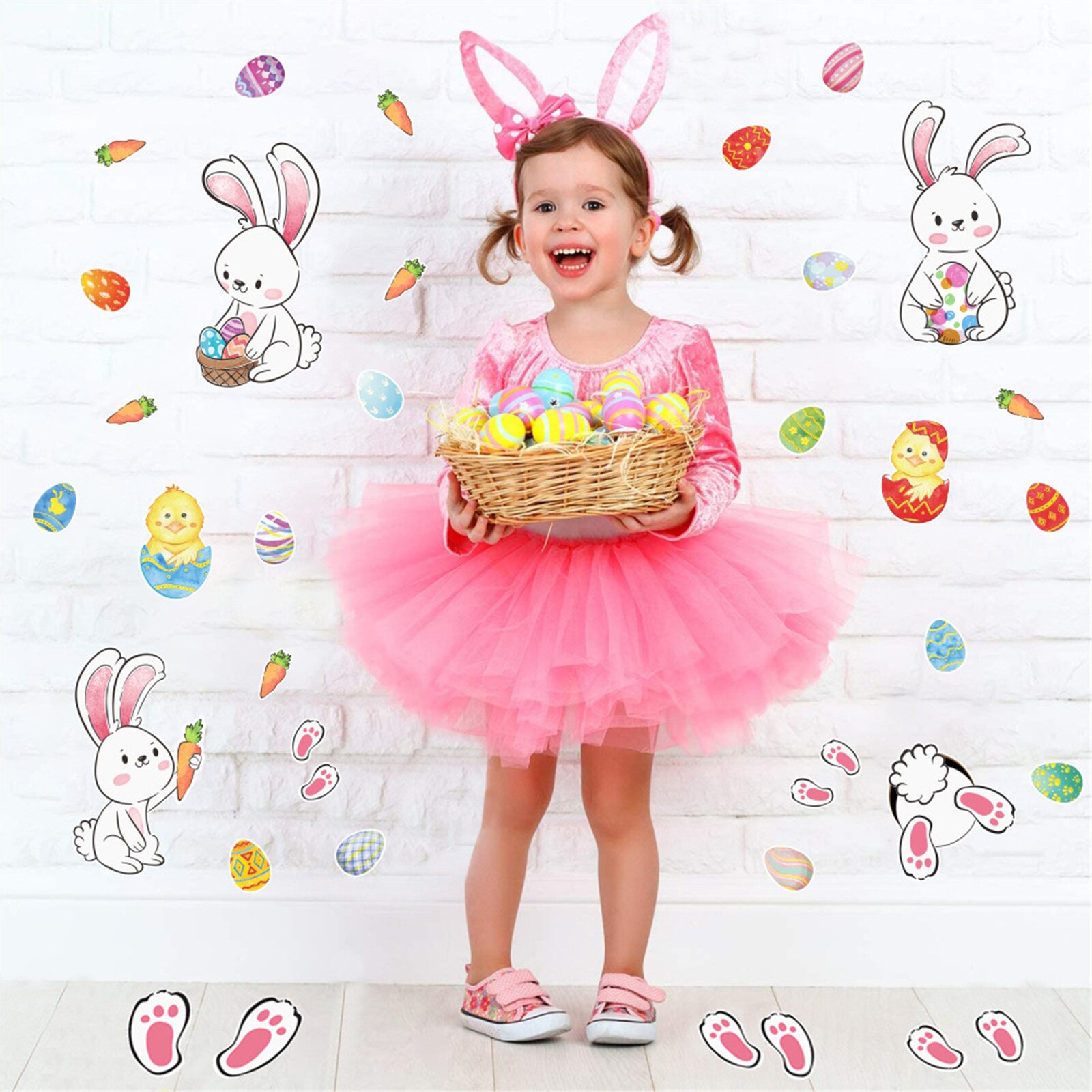 Happy Easter Bunny Egg Electrostatic Sticker Window Glass Refrigerator Sticker Home Decoration Mall Easter Wall Stickers#30